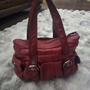 Kenneth Cole Reaction Burgundy Leather Multi-Pocket Satchel - Y2K Style